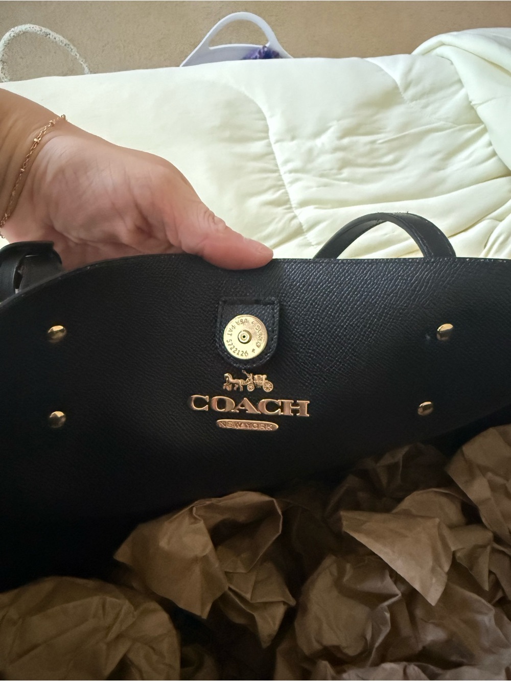 Coach Brown Signature Tote with Gold Accents - Picture 4 of 6
